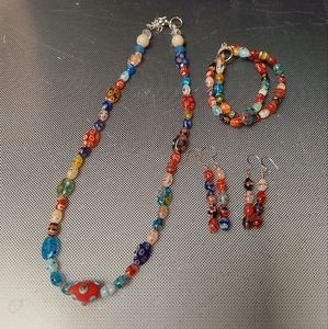 Millefleur bead set necklace bracelet earrings  colorful rainbow versatile gift